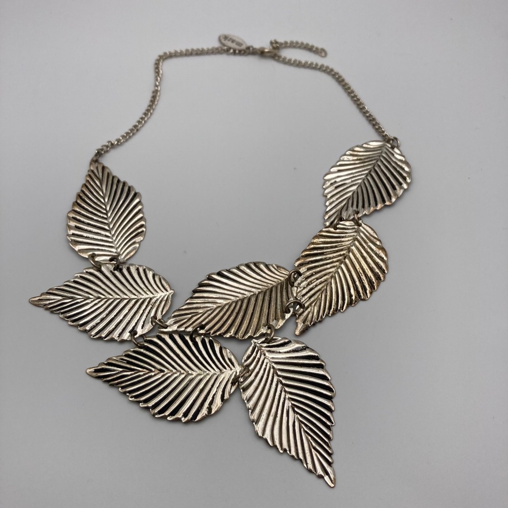 Mark Silver Tone Leaf Statement Necklace Textured Bib Nature Inspired Jewelry